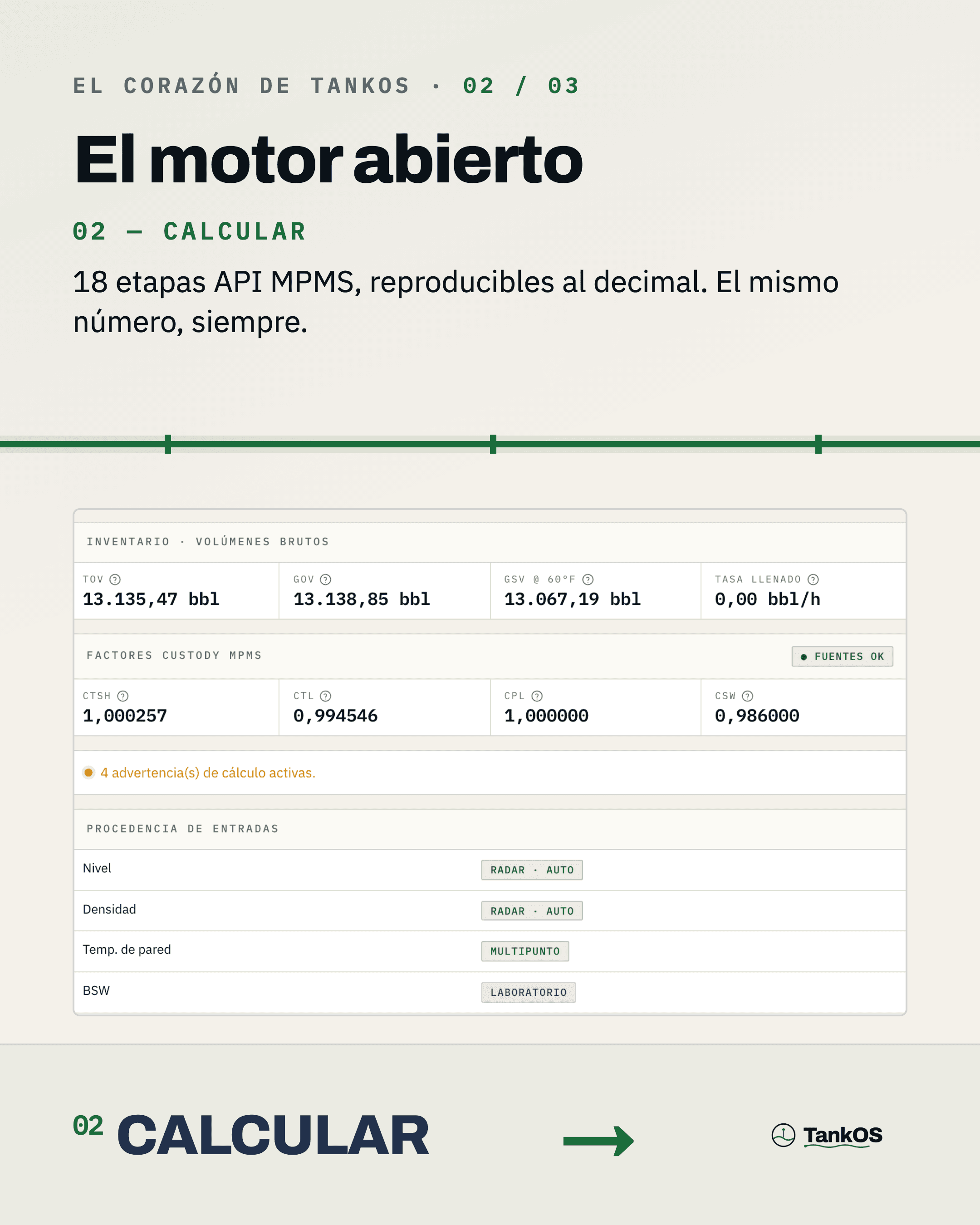 Calcular — el motor de 18 etapas